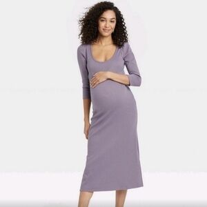 The Nines by Hatch Lavander Ribbed 3/4 Sleeve Bodycon Dress sz S